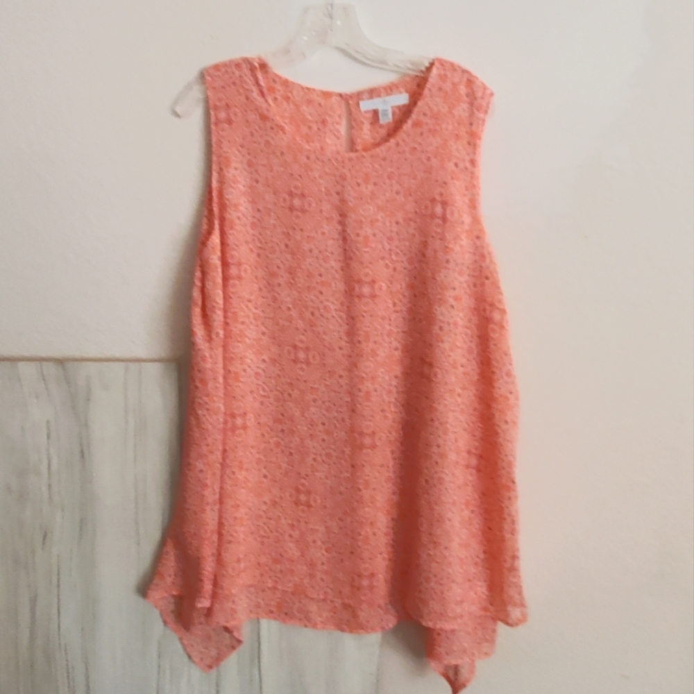 Fever Women's XXL Polyester Lined Sleeveless Peach Floral Tank Top Keyhole Back